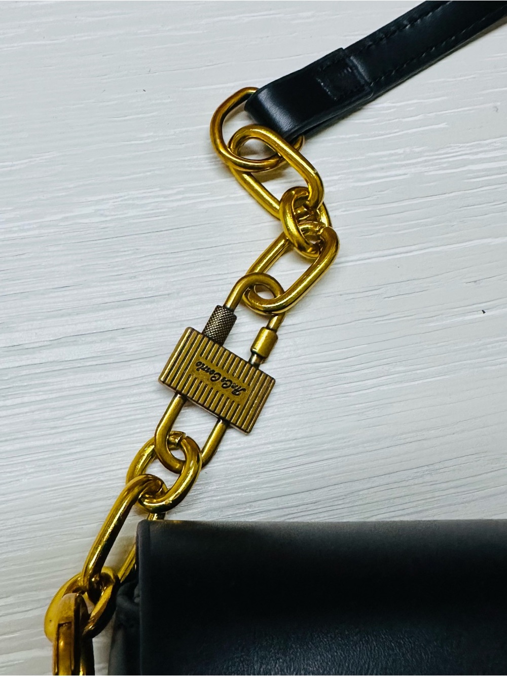 Black PU Leather Shoulder Bag with Gold Hardware - Picture 4 of 10
